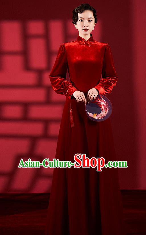 Chinese Classical Dance Red Qipao Dress Clothing Traditional Wedding Velvet Cheongsam Chinese Classical Dance Red Qipao Dress Clothing Traditional Wedding Velvet Cheongsam