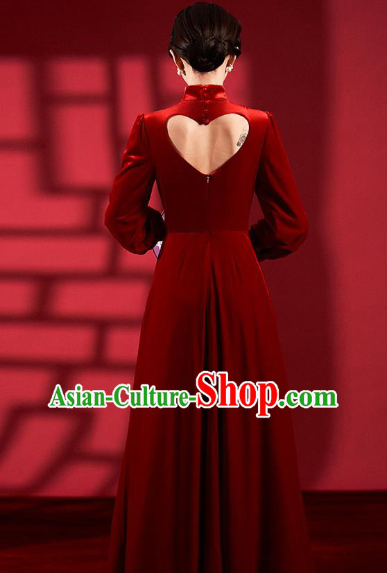 Chinese Classical Dance Red Qipao Dress Clothing Traditional Wedding Velvet Cheongsam Chinese Classical Dance Red Qipao Dress Clothing Traditional Wedding Velvet Cheongsam