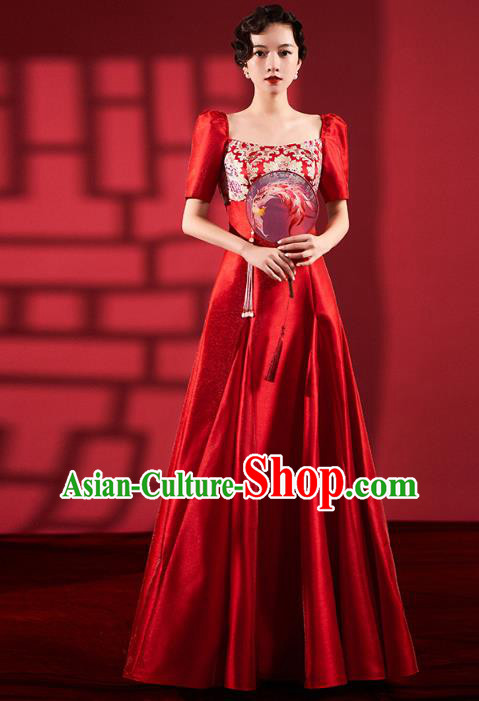 Chinese Traditional Wedding Cheongsam Clothing Bride Red Brocade Qipao Dress Chinese Traditional Wedding Cheongsam Clothing Bride Red Brocade Qipao Dress