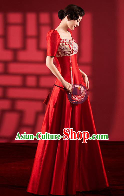 Chinese Traditional Wedding Cheongsam Clothing Bride Red Brocade Qipao Dress Chinese Traditional Wedding Cheongsam Clothing Bride Red Brocade Qipao Dress
