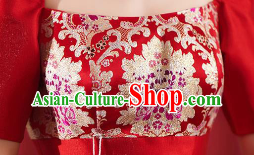 Chinese Traditional Wedding Cheongsam Clothing Bride Red Brocade Qipao Dress Chinese Traditional Wedding Cheongsam Clothing Bride Red Brocade Qipao Dress