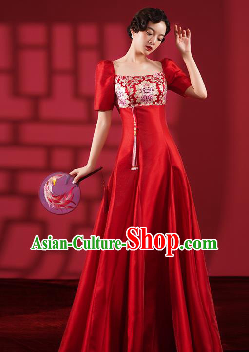 Chinese Traditional Wedding Cheongsam Clothing Bride Red Brocade Qipao Dress Chinese Traditional Wedding Cheongsam Clothing Bride Red Brocade Qipao Dress