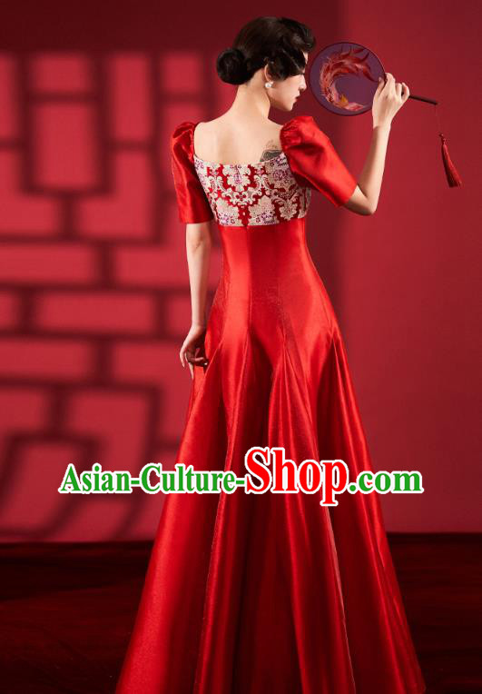 Chinese Traditional Wedding Cheongsam Clothing Bride Red Brocade Qipao Dress Chinese Traditional Wedding Cheongsam Clothing Bride Red Brocade Qipao Dress