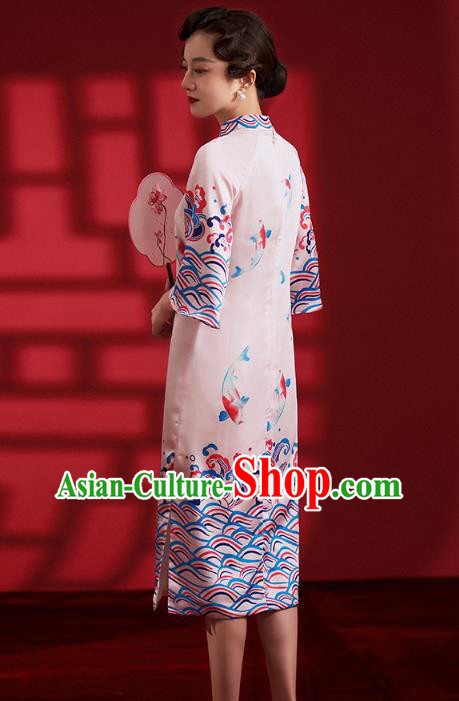 Chinese Traditional Wedding Bridesmaid Cheongsam Clothing Printing Pink Brocade Qipao Dress Chinese Traditional Wedding Bridesmaid Cheongsam Clothing Printing Pink Brocade Qipao Dress