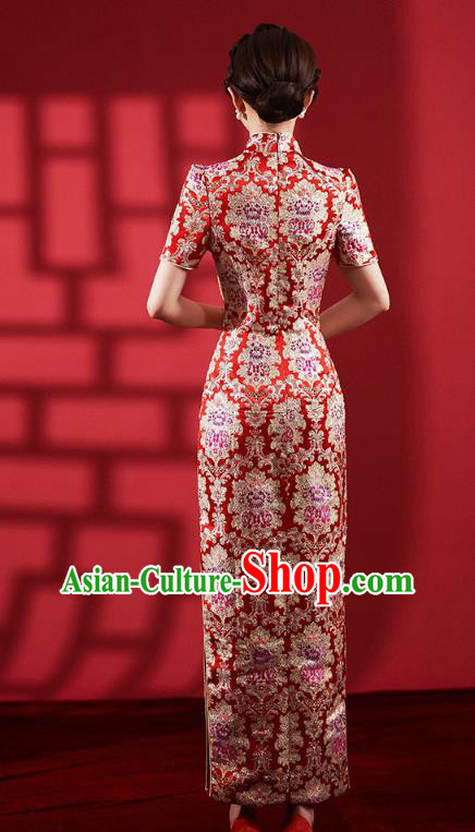 Chinese Classical Red Brocade Qipao Dress Traditional Wedding Bride Cheongsam Clothing Chinese Classical Red Brocade Qipao Dress Traditional Wedding Bride Cheongsam Clothing