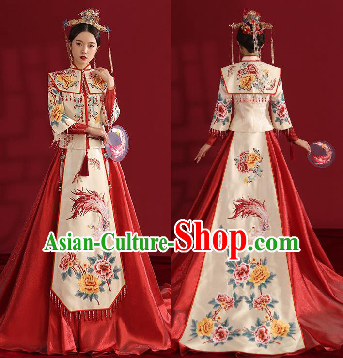 China Classical Embroidered Phoenix Peony Wedding Dress Traditional Bride Xiuhe Suit Costumes China Classical Embroidered Phoenix Peony Wedding Dress Traditional Bride Xiuhe Suit Costumes