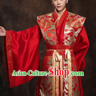 Chinese Ancient Bridegroom Embroidered Hanfu Clothing Traditional Tang Dynasty Emperor Wedding Costumes