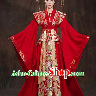China Ancient Queen Embroidered Red Hanfu Dress Traditional Tang Dynasty Bride Wedding Costumes