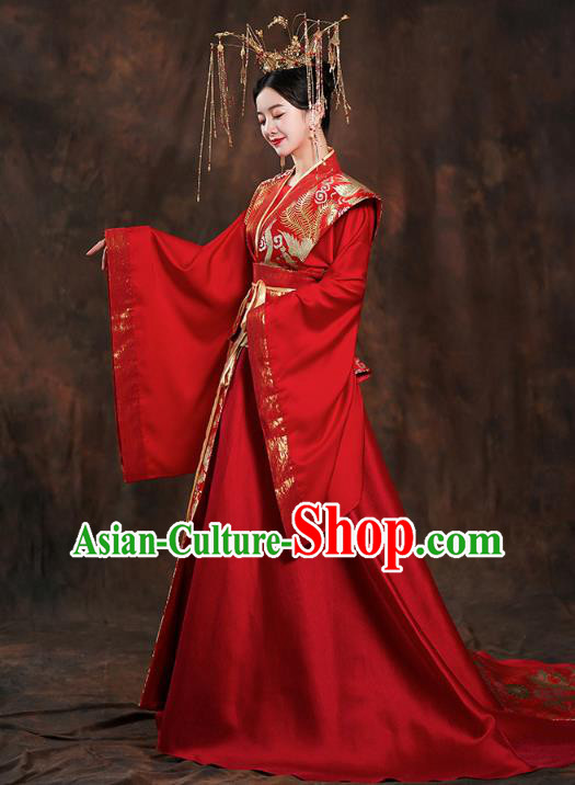 China Ancient Queen Embroidered Red Hanfu Dress Traditional Tang Dynasty Bride Wedding Costumes China Ancient Queen Embroidered Red Hanfu Dress Traditional Tang Dynasty Bride Wedding Costumes