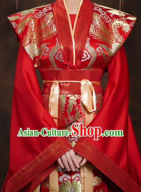 China Ancient Queen Embroidered Red Hanfu Dress Traditional Tang Dynasty Bride Wedding Costumes China Ancient Queen Embroidered Red Hanfu Dress Traditional Tang Dynasty Bride Wedding Costumes