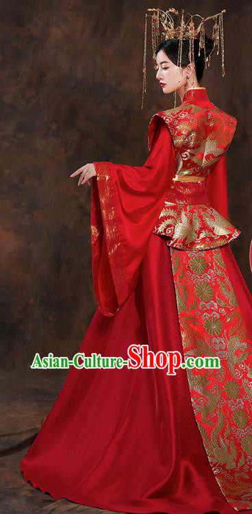 China Ancient Queen Embroidered Red Hanfu Dress Traditional Tang Dynasty Bride Wedding Costumes China Ancient Queen Embroidered Red Hanfu Dress Traditional Tang Dynasty Bride Wedding Costumes