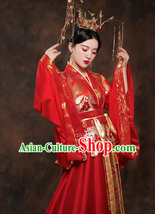 China Ancient Queen Embroidered Red Hanfu Dress Traditional Tang Dynasty Bride Wedding Costumes China Ancient Queen Embroidered Red Hanfu Dress Traditional Tang Dynasty Bride Wedding Costumes