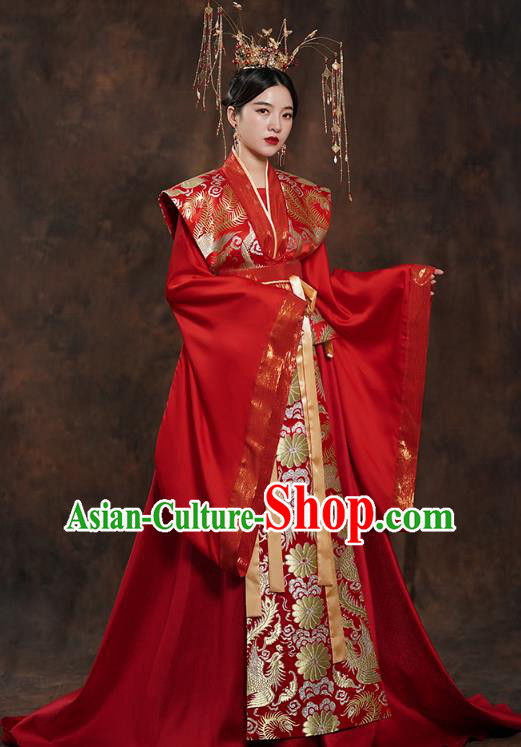 China Ancient Queen Embroidered Red Hanfu Dress Traditional Tang Dynasty Bride Wedding Costumes China Ancient Queen Embroidered Red Hanfu Dress Traditional Tang Dynasty Bride Wedding Costumes