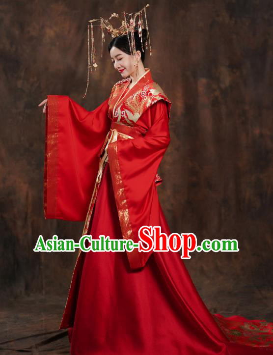 China Ancient Queen Embroidered Red Hanfu Dress Traditional Tang Dynasty Bride Wedding Costumes China Ancient Queen Embroidered Red Hanfu Dress Traditional Tang Dynasty Bride Wedding Costumes