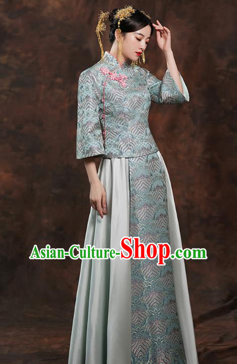China Traditional Wedding Blue Xiuhe Suits Bride Costumes Toast Dress China Traditional Wedding Blue Xiuhe Suits Bride Costumes Toast Dress