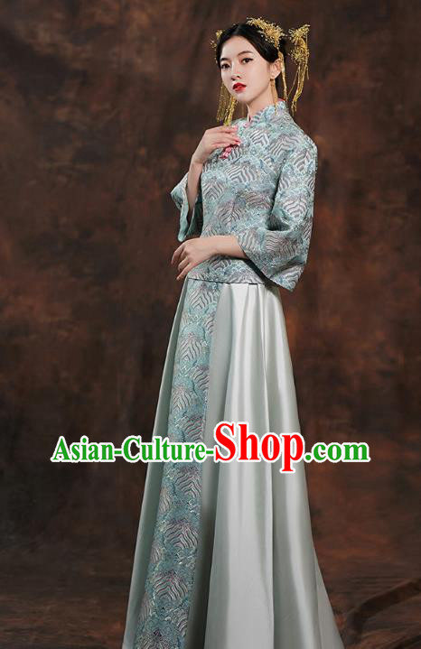 China Traditional Wedding Blue Xiuhe Suits Bride Costumes Toast Dress China Traditional Wedding Blue Xiuhe Suits Bride Costumes Toast Dress