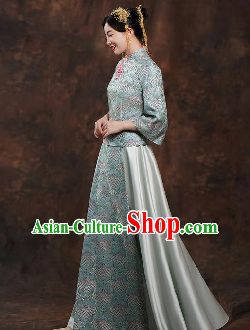 China Traditional Wedding Blue Xiuhe Suits Bride Costumes Toast Dress China Traditional Wedding Blue Xiuhe Suits Bride Costumes Toast Dress