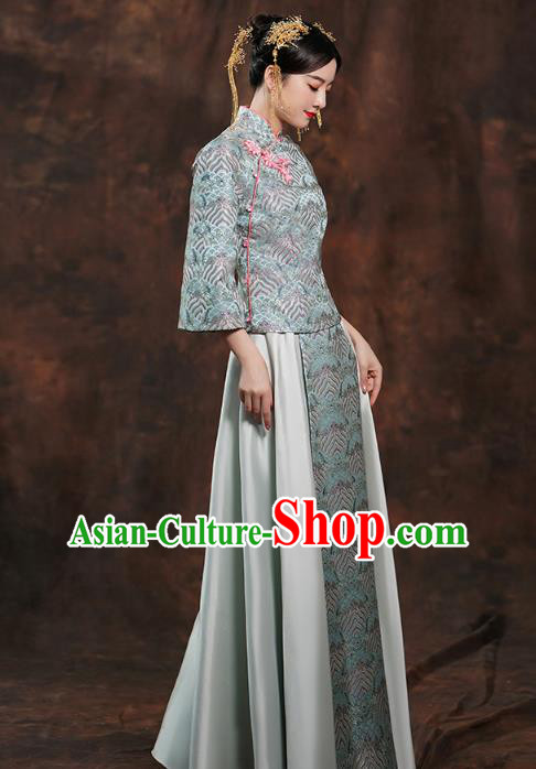 China Traditional Wedding Blue Xiuhe Suits Bride Costumes Toast Dress China Traditional Wedding Blue Xiuhe Suits Bride Costumes Toast Dress