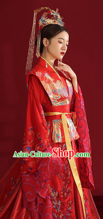 China Ancient Empress Embroidered Red Dress Traditional Wedding Bride Hanfu Costumes China Ancient Empress Embroidered Red Dress Traditional Wedding Bride Hanfu Costumes