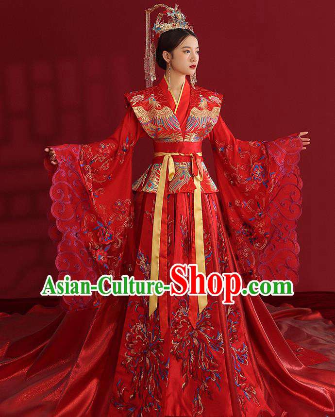 China Ancient Empress Embroidered Red Dress Traditional Wedding Bride Hanfu Costumes China Ancient Empress Embroidered Red Dress Traditional Wedding Bride Hanfu Costumes