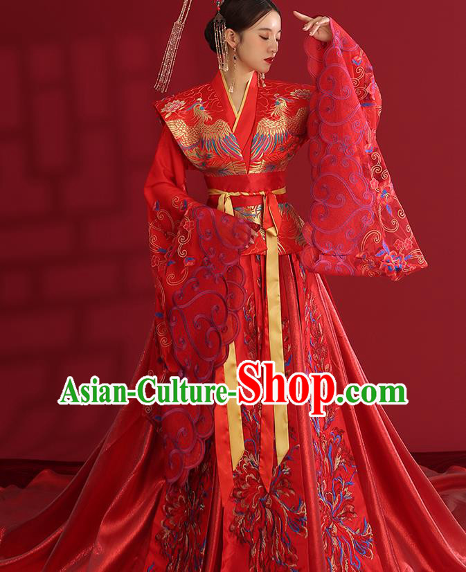 China Ancient Empress Embroidered Red Dress Traditional Wedding Bride Hanfu Costumes China Ancient Empress Embroidered Red Dress Traditional Wedding Bride Hanfu Costumes