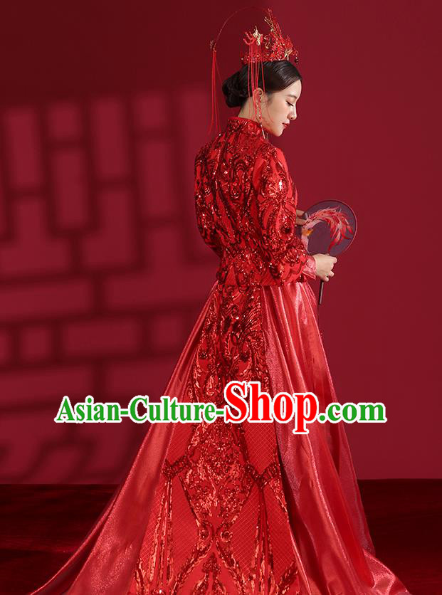 China Traditional Wedding Red Xiuhe Suit Costumes Bride Toast Embroidered Dress China Traditional Wedding Red Xiuhe Suit Costumes Bride Toast Embroidered Dress