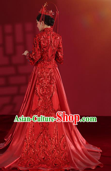 China Traditional Wedding Red Xiuhe Suit Costumes Bride Toast Embroidered Dress China Traditional Wedding Red Xiuhe Suit Costumes Bride Toast Embroidered Dress