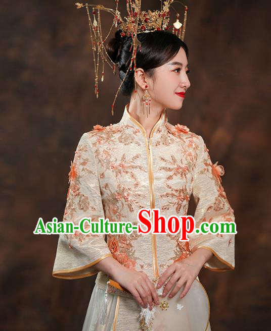 China Ancient Bride Costumes Toast Dress Traditional Wedding Champagne Xiuhe Suits China Ancient Bride Costumes Toast Dress Traditional Wedding Champagne Xiuhe Suits