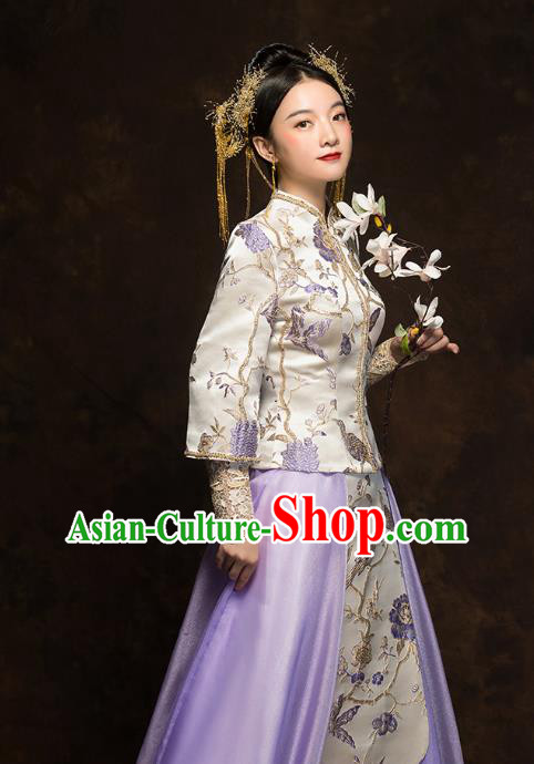 China Traditional Wedding Xiuhe Suits Classical Bride Costumes Toast Lilac Dress China Traditional Wedding Xiuhe Suits Classical Bride Costumes Toast Lilac Dress