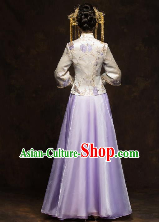 China Traditional Wedding Xiuhe Suits Classical Bride Costumes Toast Lilac Dress China Traditional Wedding Xiuhe Suits Classical Bride Costumes Toast Lilac Dress