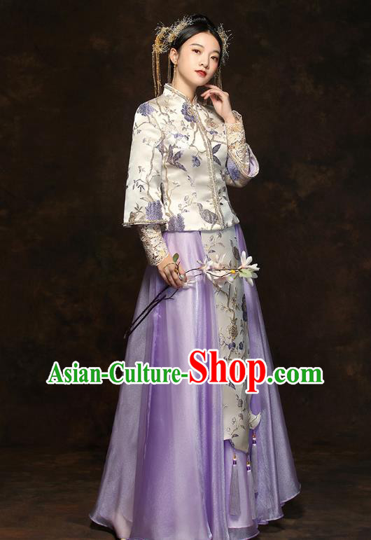 China Traditional Wedding Xiuhe Suits Classical Bride Costumes Toast Lilac Dress China Traditional Wedding Xiuhe Suits Classical Bride Costumes Toast Lilac Dress
