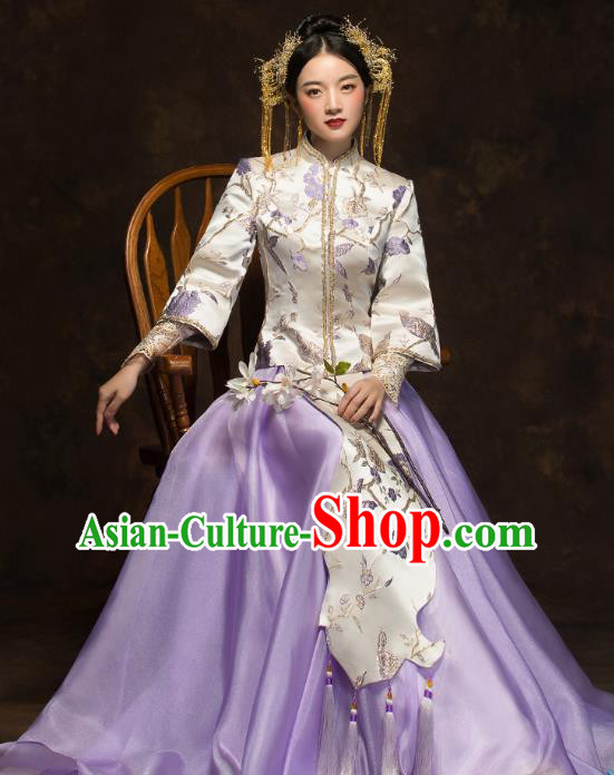 China Traditional Wedding Xiuhe Suits Classical Bride Costumes Toast Lilac Dress China Traditional Wedding Xiuhe Suits Classical Bride Costumes Toast Lilac Dress