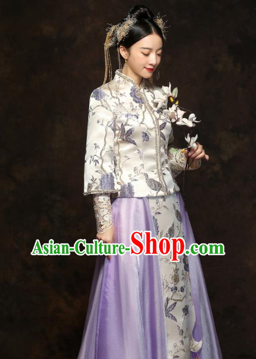 China Traditional Wedding Xiuhe Suits Classical Bride Costumes Toast Lilac Dress China Traditional Wedding Xiuhe Suits Classical Bride Costumes Toast Lilac Dress