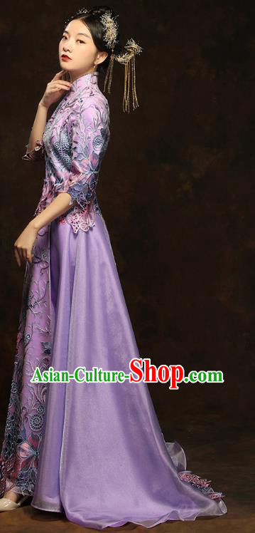 China Classical Bride Costumes Traditional Toast Embroidered Purple Dress Wedding Xiuhe Suits China Classical Bride Costumes Traditional Toast Embroidered Purple Dress Wedding Xiuhe Suits