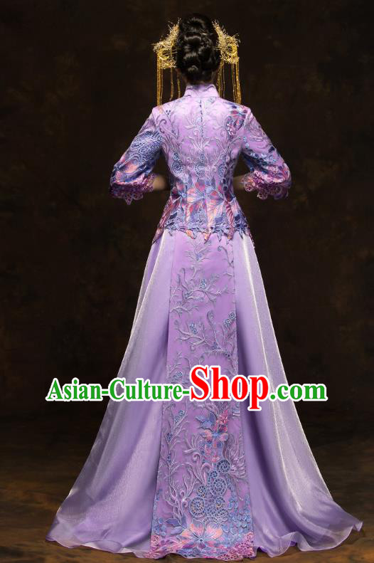 China Classical Bride Costumes Traditional Toast Embroidered Purple Dress Wedding Xiuhe Suits China Classical Bride Costumes Traditional Toast Embroidered Purple Dress Wedding Xiuhe Suits