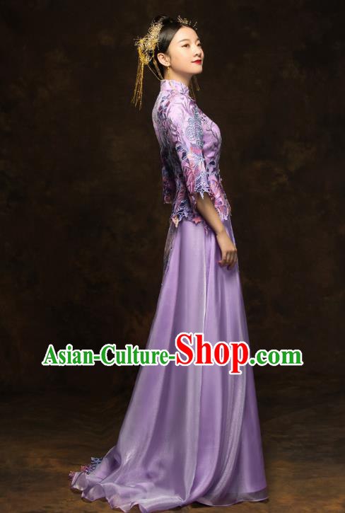 China Classical Bride Costumes Traditional Toast Embroidered Purple Dress Wedding Xiuhe Suits China Classical Bride Costumes Traditional Toast Embroidered Purple Dress Wedding Xiuhe Suits