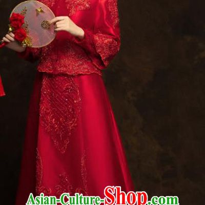 China Traditional Embroidery Beads Toast Dress Wedding Red Xiuhe Suits Classical Bride Costumes