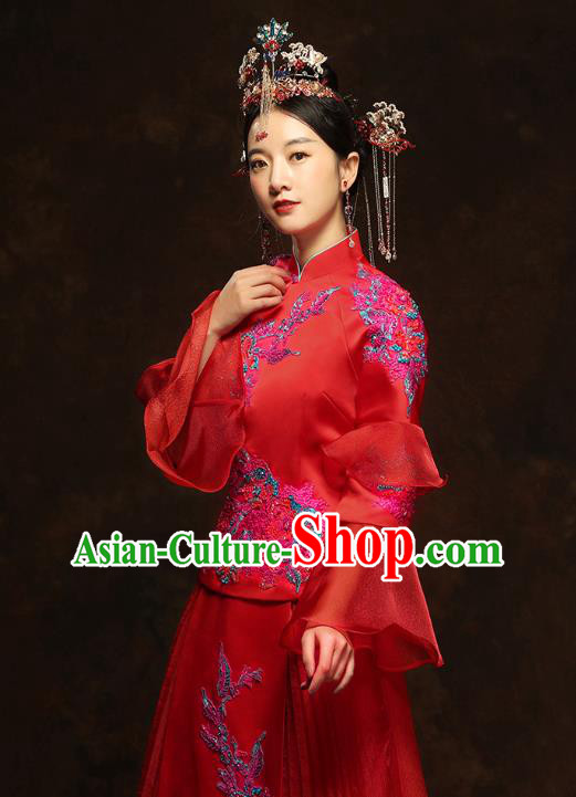 China Classical Bride Drilling Costumes Traditional Embroidery Toast Dress Wedding Red Xiuhe Suits China Classical Bride Drilling Costumes Traditional Embroidery Toast Dress Wedding Red Xiuhe Suits