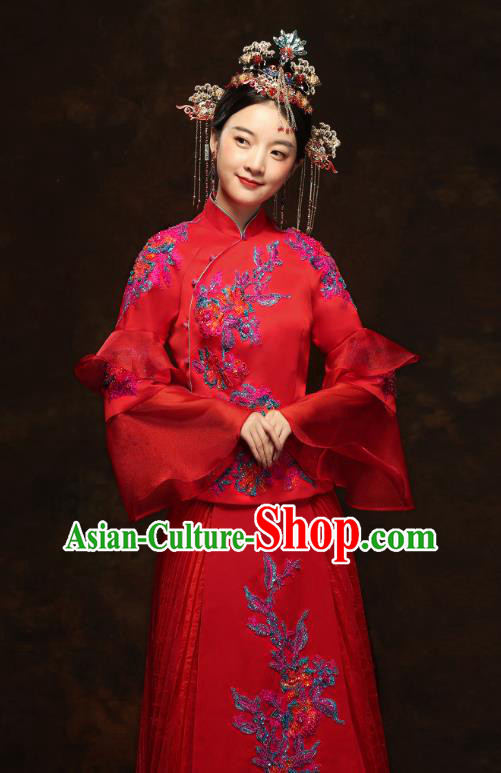 China Classical Bride Drilling Costumes Traditional Embroidery Toast Dress Wedding Red Xiuhe Suits China Classical Bride Drilling Costumes Traditional Embroidery Toast Dress Wedding Red Xiuhe Suits