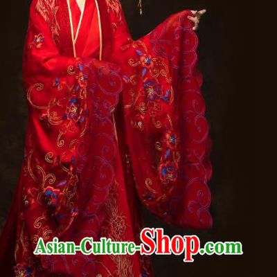 China Ancient Queen Red Hanfu Dress Classical Wedding Xiuhe Suits Traditional Bride Embroidered Costumes