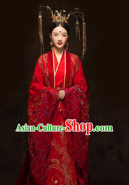 China Ancient Queen Red Hanfu Dress Classical Wedding Xiuhe Suits Traditional Bride Embroidered Costumes China Ancient Queen Red Hanfu Dress Classical Wedding Xiuhe Suits Traditional Bride Embroidered Costumes