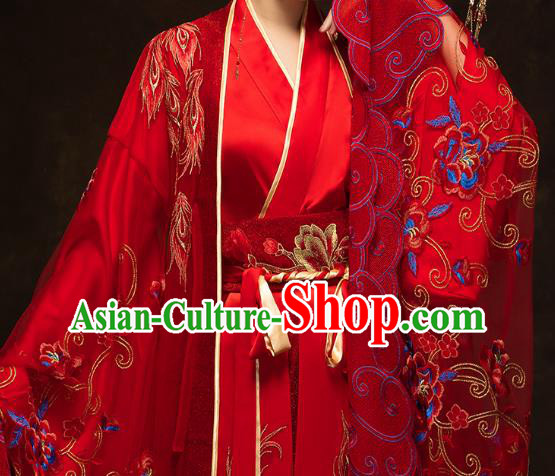 China Ancient Queen Red Hanfu Dress Classical Wedding Xiuhe Suits Traditional Bride Embroidered Costumes China Ancient Queen Red Hanfu Dress Classical Wedding Xiuhe Suits Traditional Bride Embroidered Costumes