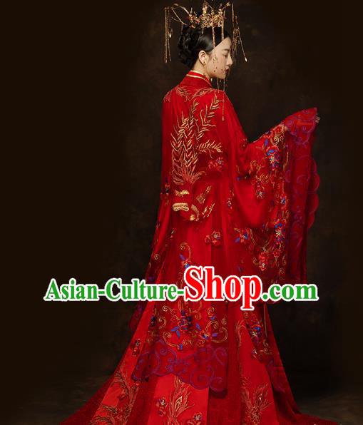 China Ancient Queen Red Hanfu Dress Classical Wedding Xiuhe Suits Traditional Bride Embroidered Costumes China Ancient Queen Red Hanfu Dress Classical Wedding Xiuhe Suits Traditional Bride Embroidered Costumes