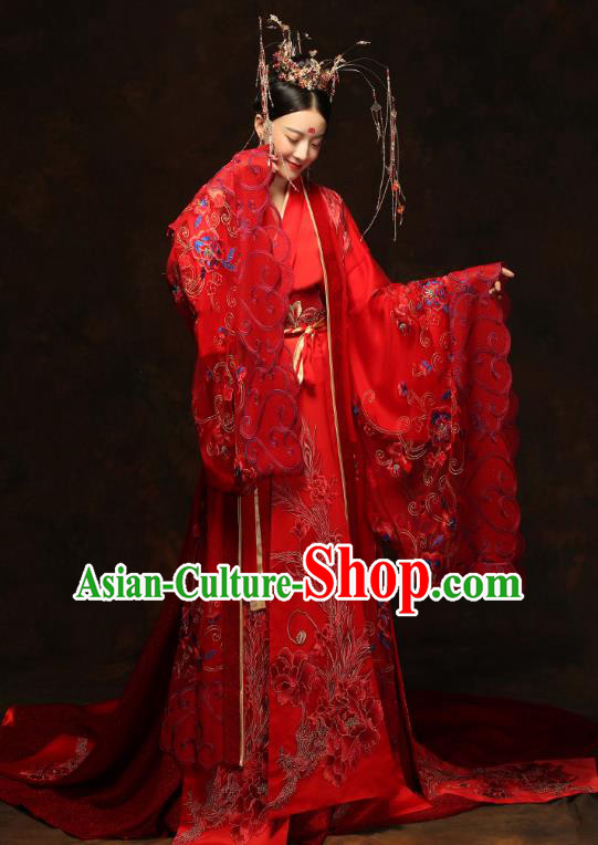China Ancient Queen Red Hanfu Dress Classical Wedding Xiuhe Suits Traditional Bride Embroidered Costumes China Ancient Queen Red Hanfu Dress Classical Wedding Xiuhe Suits Traditional Bride Embroidered Costumes