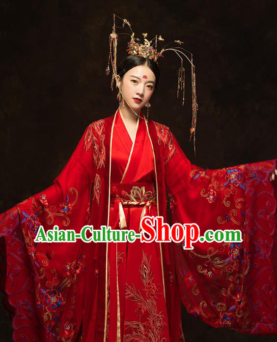 China Ancient Queen Red Hanfu Dress Classical Wedding Xiuhe Suits Traditional Bride Embroidered Costumes China Ancient Queen Red Hanfu Dress Classical Wedding Xiuhe Suits Traditional Bride Embroidered Costumes