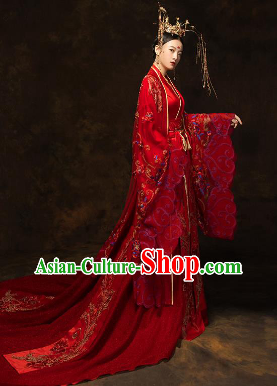 China Ancient Queen Red Hanfu Dress Classical Wedding Xiuhe Suits Traditional Bride Embroidered Costumes China Ancient Queen Red Hanfu Dress Classical Wedding Xiuhe Suits Traditional Bride Embroidered Costumes