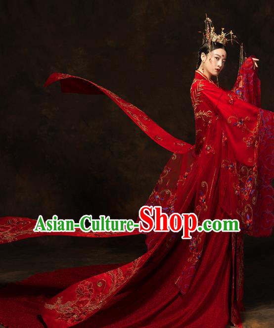 China Ancient Queen Red Hanfu Dress Classical Wedding Xiuhe Suits Traditional Bride Embroidered Costumes China Ancient Queen Red Hanfu Dress Classical Wedding Xiuhe Suits Traditional Bride Embroidered Costumes