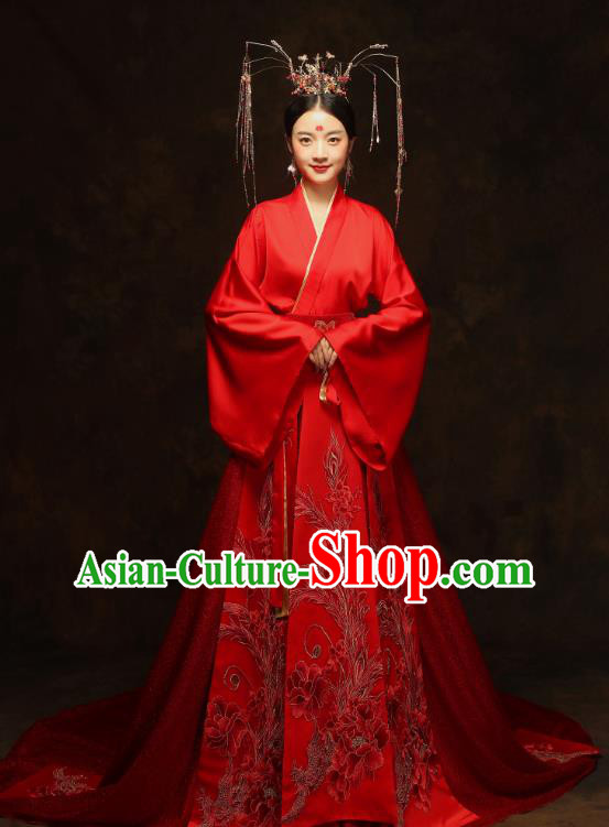 China Ancient Queen Red Hanfu Dress Classical Wedding Xiuhe Suits Traditional Bride Embroidered Costumes China Ancient Queen Red Hanfu Dress Classical Wedding Xiuhe Suits Traditional Bride Embroidered Costumes