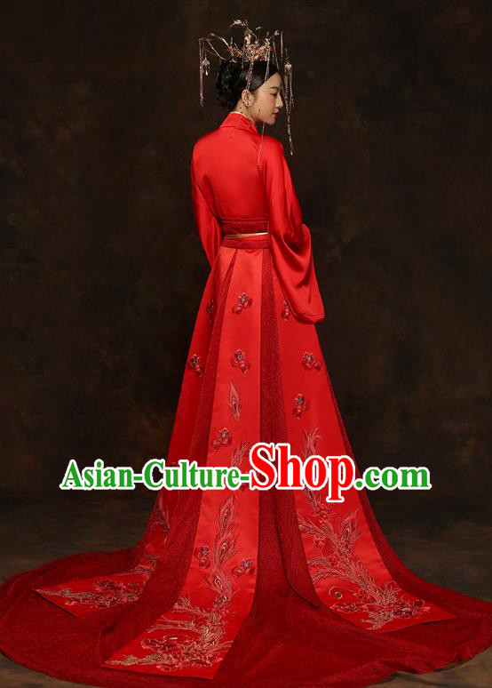 China Ancient Queen Red Hanfu Dress Classical Wedding Xiuhe Suits Traditional Bride Embroidered Costumes China Ancient Queen Red Hanfu Dress Classical Wedding Xiuhe Suits Traditional Bride Embroidered Costumes