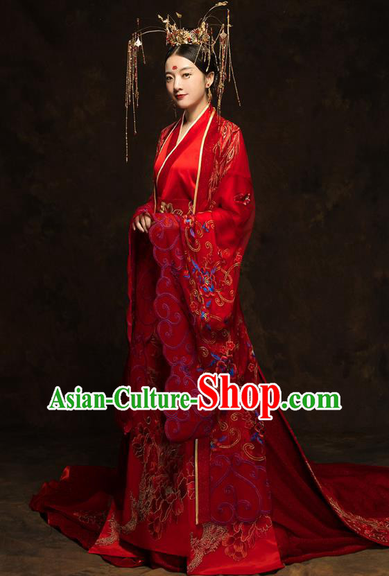 China Ancient Queen Red Hanfu Dress Classical Wedding Xiuhe Suits Traditional Bride Embroidered Costumes China Ancient Queen Red Hanfu Dress Classical Wedding Xiuhe Suits Traditional Bride Embroidered Costumes
